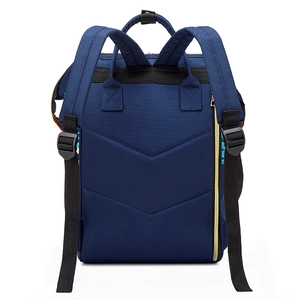 Dark blue canvas mommy backpack with anti-theft back pocket and adjustable straps
