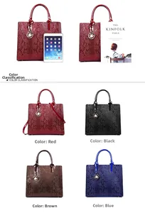 Glossy faux snake skin tote bags in four colors with gold leaf charms and size scale