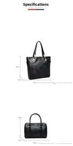 Detailed size specifications for black rose-embossed tote and boston handbags