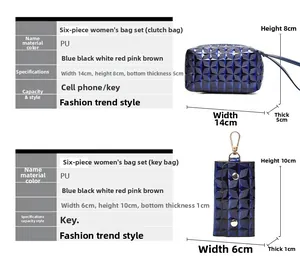 Detail showing the geometric quilted pattern of the clutch and key holder set