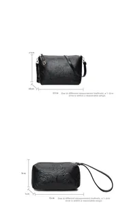 Detail of lychee textured handbag and cosmetic bag set with embossed rose patterns