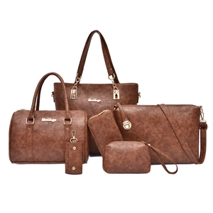 Women PU Leather Litchi Texture Tote Shoulder Crossbody Bag Wallet Pouch Key Holder Versatile Fashion Large Capacity