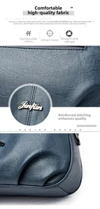 Detail showing waterproof litchi texture leather with durable stitching and silver hardware