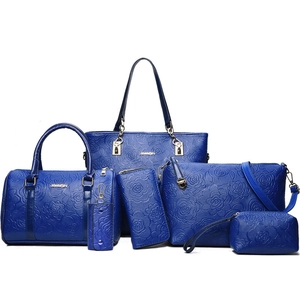 Embossed Rose Pattern PU Leather Women Handbags Tote Boston Crossbody Bag Long Wallet Pouch Key Holder Elegant Professional