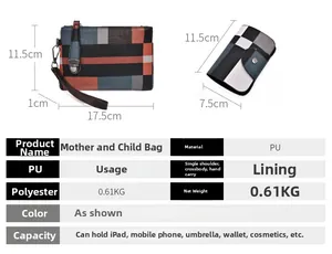 Detailed dimension chart for PU leather 3-piece bag set showing sizes and weight specifications