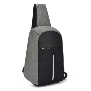 Sac de poitrine antivol pour hommes avec port USB et bande réfléchissante grise moderne
