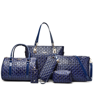 Geometric Embossed Shiny PU Leather Tote Shoulder Boston Bag Crossbody Clutch Wallet Key Pouch Fashion Handbags Women