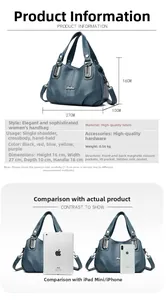 Detailed size specifications of blue litchi pattern handbag with 27x16x10cm dimensions