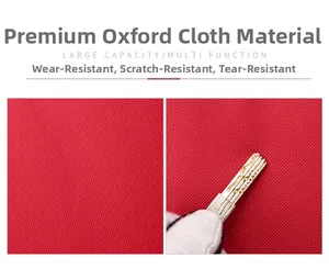 Close-up of red Oxford fabric showing durable, scratch-resistant and tear-proof texture