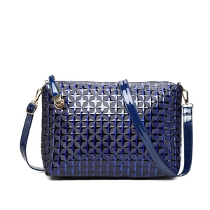 Navy blue 3D geometric star embossed women handbag with adjustable shoulder strap
