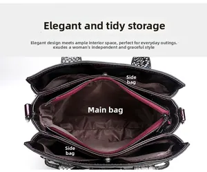 Interior view of large capacity faux crocodile skin tote with multi-compartment storage