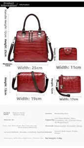 Dimensions détaillées du lot de 4 sacs à main rouges avec texture crocodile