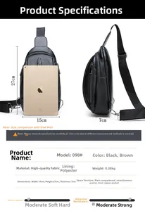 Detailed size guide of black crocodile pattern chest bag compared with iPad mini