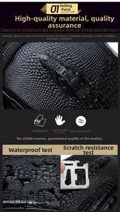 Macro detail of waterproof and scratch-resistant black crocodile embossed leather texture