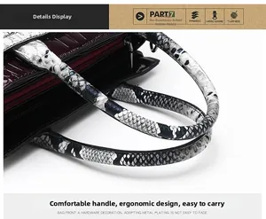 Detail of purple croc-effect leather paired with snake-print handle and metal hardware