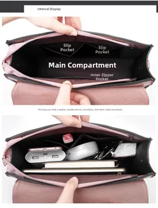 Detail view of pink tote bag interior showing main pocket and zipper compartments
