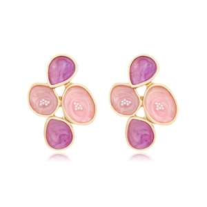 Geometric Petal Cluster Earrings Alloy Enamel Faux Artificial Pearl Inlay Purple Pink Gradient Retro Fashion Jewelry For Women