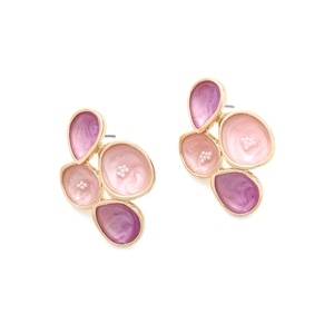 Retro multi-layered geometric enamel petal earrings in gradient pink and purple