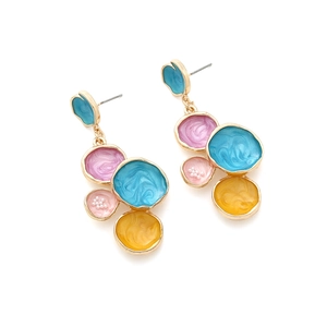 Colorful enamel geometric drop earrings with faux pearl accents on a gold-plated base