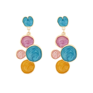 Colorful geometric enamel drop earrings with gold plating in a modern vacation style