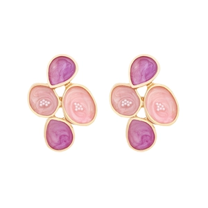 Colorful marble enamel geometric earrings with gold trim and micro pearl accents