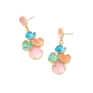 Boucles d'oreilles fleurs en émail coloré plaqué or pour un style de vacances bohème