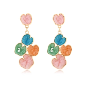 Boucles D'Oreilles Pendantes Fleurs Émail Coloré Bijoux En Alliage Avec Künstliche Perles D'Imitation Mode Florale Pour Femmes Style Vacances Rétro