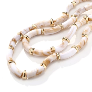 Multilayer beaded necklace with white caramel marble texture and gold metal accents