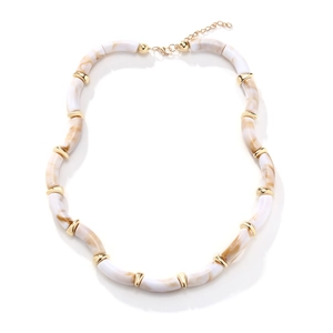 Detailed view of handmade multi-layer resin necklace with marble pattern and gold spacers