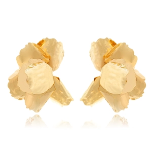 Large Flower Stud Earrings Dimensional Retro Alloy Hammered Metal Floral Statement Jewelry For Women Vintage Fashion