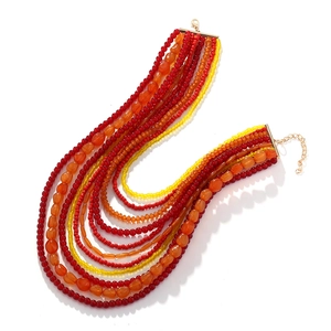 Bohemian multi-layer beaded necklace featuring vibrant red and orange gradient resin beads