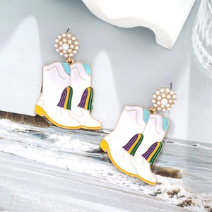 Orecchini creativi stivale cowboy con nappe colorate e perni a fiore con perle eleganti