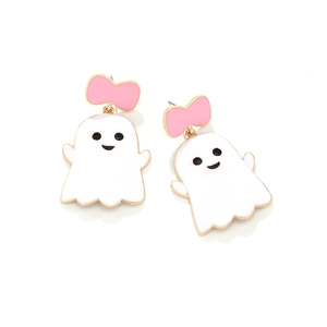 Boucles d'oreilles fantômes avec nœuds roses et émail pour bijoux d'Halloween