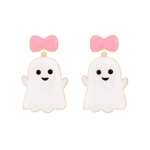 Boucles D'oreilles Halloween Fantôme Mignon Alliage Zinc Émail Nœud Rose Bijoux Dessin Animé Pour Femmes Filles Cadeau Fête