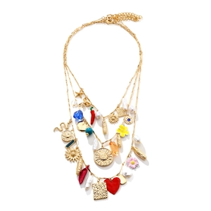Collana Multistrato Bohémien Lega Smalto Peperoncino Fiore Cuore Serpente Ciondoli Perla Artificial Sintetica Gioielli Vintage Donne