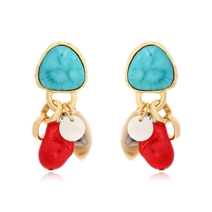 Boho Retro Geometric Dangle Earrings With Synthetic Turquoise Resin And Zinc Alloy Ethnic Multilayer Jewelry For Women