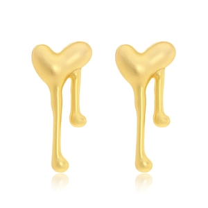 Matte Gold Alloy Heart Drop Earrings Irregular Fluid Molten Design Retro Metal Texture Exaggerated Fashion Women