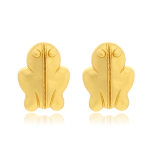Retro Sculpted Frog Stud Earrings For Women Matte Gold Tone Zinc Alloy Animal Shape Exaggerated Vintage Style Jewelry Gift