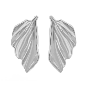 Vintage silver alloy leaf earrings with a textured 3D petal design and metallic finish