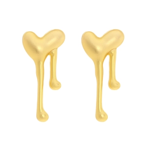 Vintage gold molten heart earrings with irregular artistic metal texture and drop design
