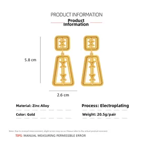 Detailed size specifications for gold geometric trapezoid earrings in zinc alloy