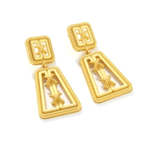 Vintage gold geometric trapezoid earrings with matte finish and textured knot design