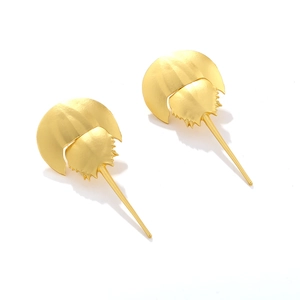 Retro matte gold horseshoe crab long dangle earrings for women with ocean creature design