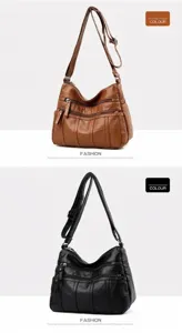 Dettaglio delle borse a tracolla in ecopelle lavata con tasche multiple e zip in metallo