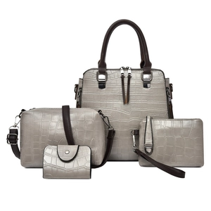 Ensemble de 4 sacs à main gris texture crocodile avec grand cabas et bandoulière