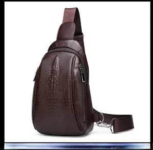 Detail showing deep brown crocodile pattern embossing and metallic zipper on the bag