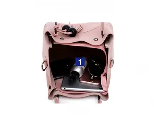 Pink faux leather tote interior showing spacious storage for tablet and accessories
