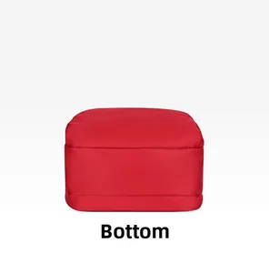 Detailed bottom view of the waterproof red oxford fabric crossbody bag with stitching