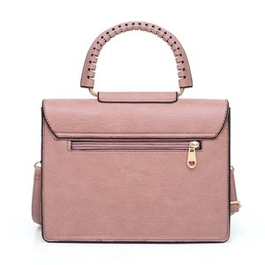 Three-piece women handbag set in dusty rose litchi leather with heart zipper pulls