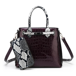 Faux crocodile leather tote bag with snakeskin pattern handles and matching wallet set